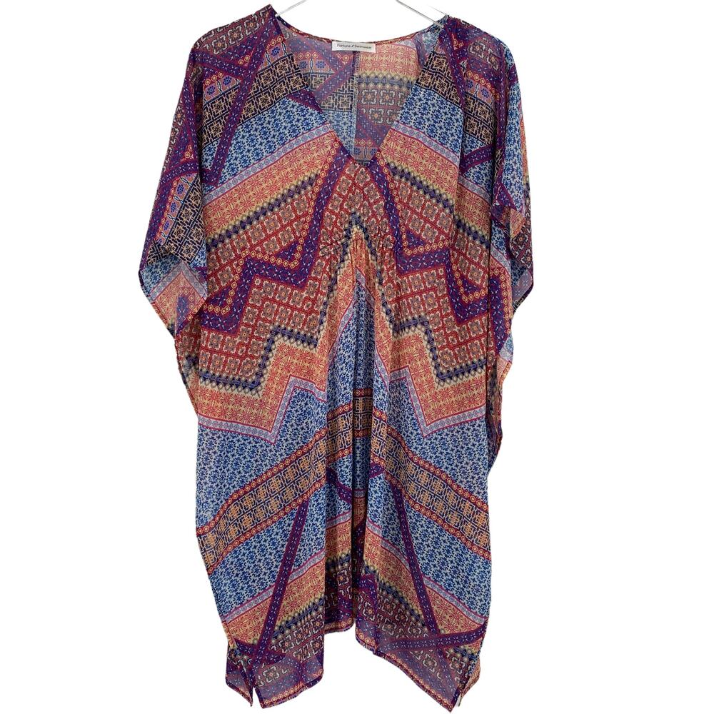 FORTUNE Swimwear Cover Up One Size Graphic Print Patterned Dress Resort - Picture 3 of 5